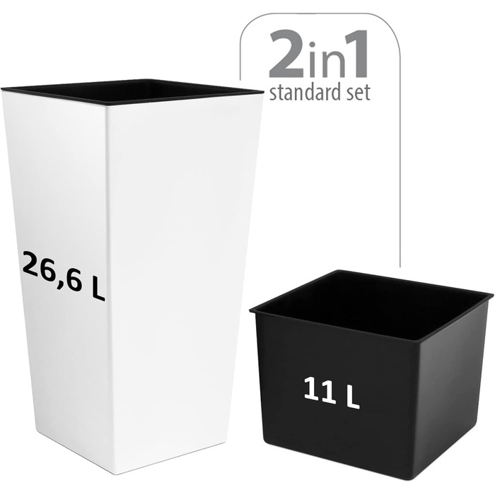 Квітковий горщик Zanvic Urbi, 26,6 літрів, пластиковий, з внутрішньою лінією, 27 x 27 x 50 см, білий