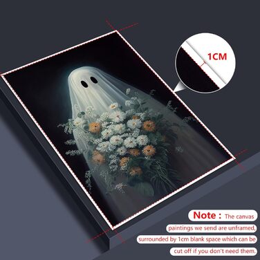 Хелловін привид полотно мистецтво, смішні, милі привиди з квітами плакат, темна академія, моторошна прикраса кімнати, естетичний,