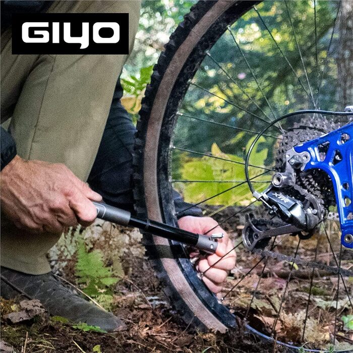 Велосипедний насос GIYO Super Micro, металевий, найменший насос, доступний з телескопічним насосом для гірського велосипеда (80 PSI), великий об&39єм, клапан Presta та Schrader, зроблено на Тайвані (GM-043LT)