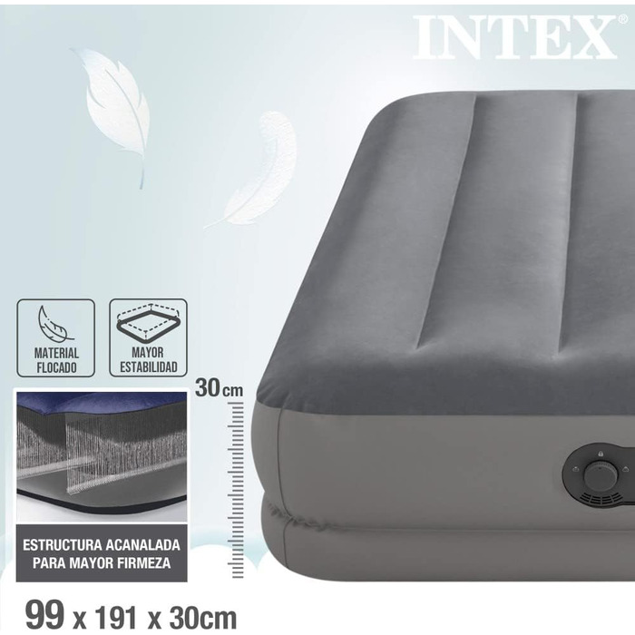 Надувне ліжко Intex Twin Dura-Beam Prestige 99 см x 191 см x 30 см з USB-насосом Fastfill