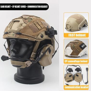Військовий тактичний шолом із чохлом для страйкбольного шолома та військовою гарнітурою, регульований тактичний швидкий захисний шолом для пейнтболу на відкритому повітрі, полювання, ігор BBS
