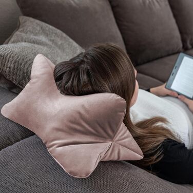 Затишна оксамитова подушка для читання, ергономічна форма для підтримки шиї або попереку, гнучка опора для книг, електронних книг або планшетів, колір рожевий