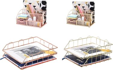 Лотки для листів/сортувальники паперу EXERZ, 2 шт., штабелювані лотки, органайзер для столу (золотий) 34 x 24 x 7 см золотий