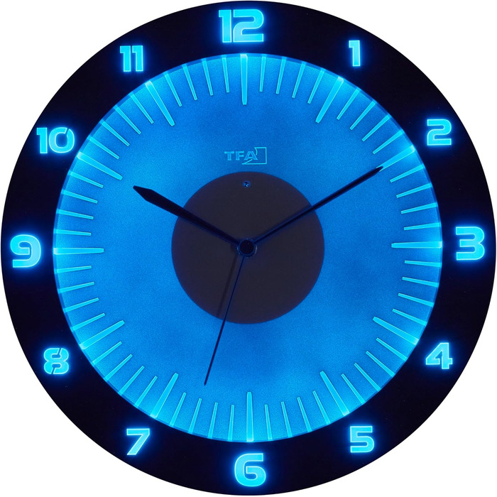 Аналоговий настінний годинник TFA Dostmann Lumoclock з LED-підсвіткою, 60.3553, 9 кольорів, 3D-цифри, радіосинхронізація, 30 см, сірий