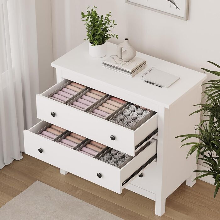 Набір Lifewit з 8 предметів подвійний органайзер Hemnes для комода зі стабільною основою, органайзер для пеленального столика, органайзер для гардеробу, система організації шухляд для пеленального приладдя, дитячого одягу, футболок, спідньої білизни, 8 дл