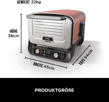 Відкрита піч Ninja Woodfire, піч для піци 8-в-1, коптильня для барбекю з решіткою для запікання, миска Pro-Heat, камінь для піци, деревні гранули та лопата, електрична, 6 налаштувань піци, палений апельсин OO101EU