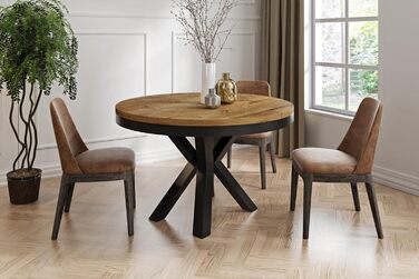 Круглий розкладний обідній стіл у стилі лофт - Індустріальний стіл з чорними металевими ніжками - Компактний стіл для вітальні - Дуб Лефкас - 100-180 см Дуб Лефкас 100 / 180 см