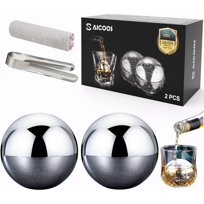 Багаторазова кулька для льоду 2 шт. и - кубик льоду круглий, камінь для віскі, кубики льоду з нержавіючої сталі з високою технолог