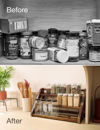 Стійка для спецій Tinamo з акації, 3-рівнева підставка для спецій для стільниці або шафи, кухонний органайзер для спецій та полиця для органайзера для спецій (горіх)