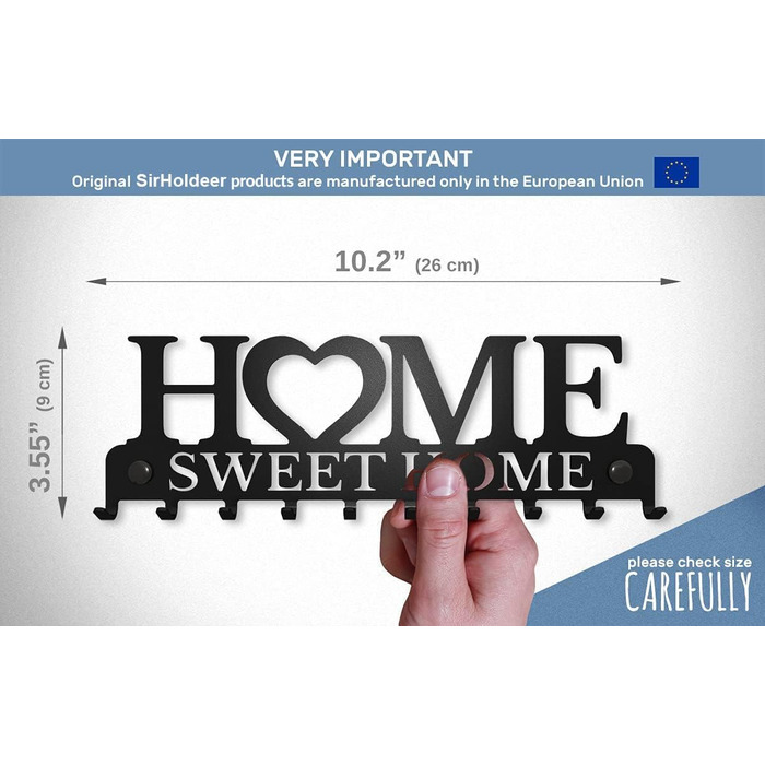 Дошка для ключів сучасна, тримач для ключів настінний, гачок для ключів home sweet home, дошка для ключів чорна з 10 гачками, збер