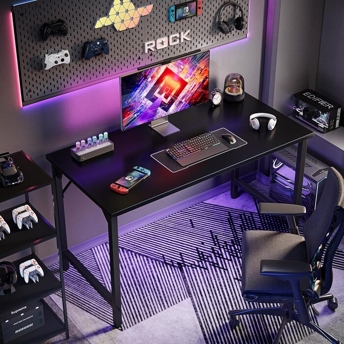 Письмовий стіл, невеликий офісний стіл для навчання та письма, дитячий стіл, простий ігровий стіл для ПК, регульовані ніжки, чорний 80 x 40 см, 80