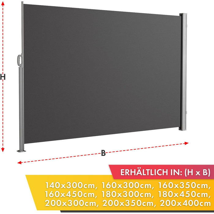 Алюмінієва бічна маркіз Floordirekt, 200x400 см, антрацит - розсувна для забезпечення приватності та захисту від сонця для балкону та тераси, поліестер 280 г/м (ПУ), захист від ультрафіолету UPF50, з кріпленням на землі 200 x 400 см, антрацит