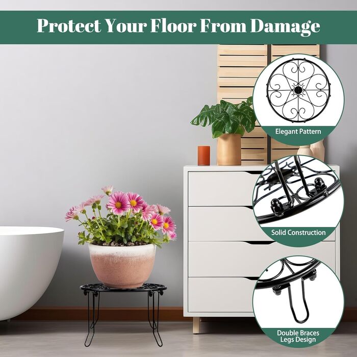 Набір квіткових стільців з 5 шт. , металева підставка для рослин для використання на вулиці та в приміщенні, всепогодний чорний квітковий горщик на ніжках, підставка для рослин для балкону та саду.