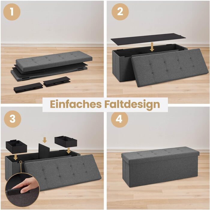 Лавка для зберігання Blumtal 2 додаткові коробки - Лавка для зберігання 110x38x38 см - Скриня для зберігання - Зручний табурет з місцем для зберігання - Пуф - Коробка для зберігання кольору антрацит 110x38x38 см