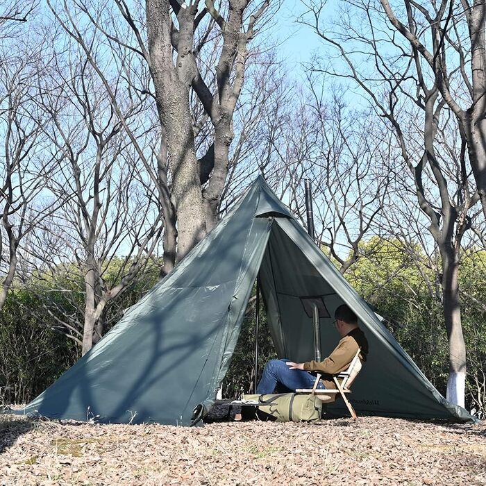 Намет-тіпі з отвором для плити та снігозахисною спідницею, водонепроникний намет-тіпі на 4 особи для сімейного кемпінгу, пірамідальний намет на 4 сезони для походів, активного відпочинку, трекінгу, полювання, риболовлі, зелений