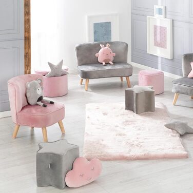 Дитяче крісло Lil Sofa - Зручне крісло для дівчаток та хлопчиків - Міцні дерев'яні ніжки - для дитячої кімнати - Оксамитова тканин