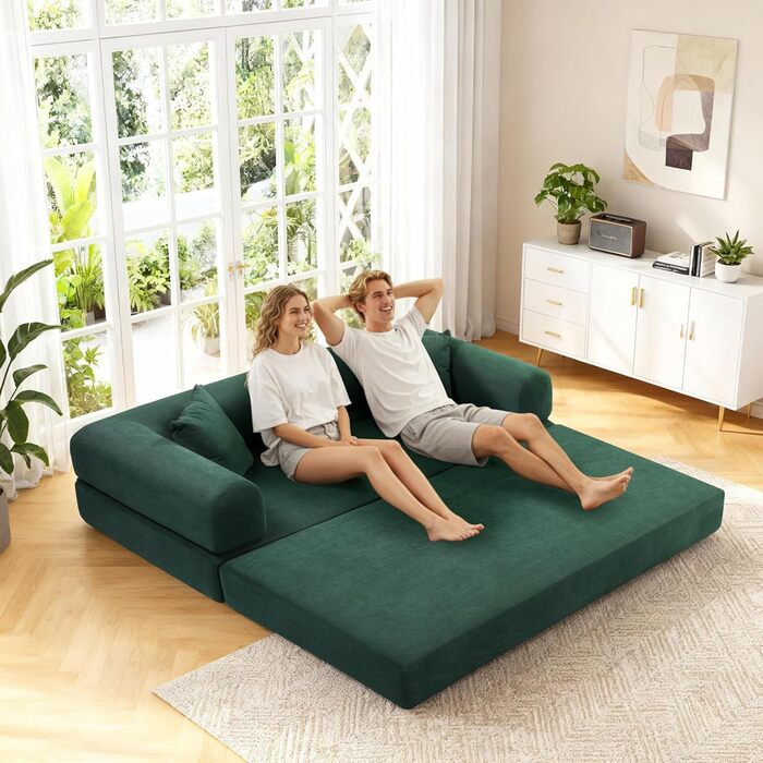 Диван BMMB з функцією сну, 203 см 3-місний диван без кісток, розкладний диван-ліжко з 2 подушками, сучасний розкладний диван-ліжко для вітальні/спальні (темно-зелений, 8025) Темно-зелений 8025