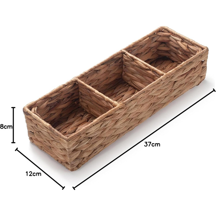 Кошики для зберігання водяного гіацинта, плетені прямокутні з 3 відділеннями, органайзер для прокладок та тампонів для ванної кімнати, 37 см x 12 см x 8 см