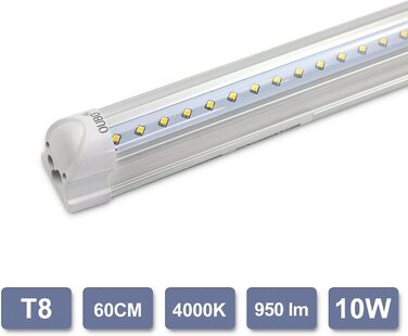 За спеціальною ціною Світлодіодна люмінесцентна лампа з розеткою в комплекті, 60 см. Світлодіодна трубка T8, люмінесцентна лампа, 10 Вт, 1350 люмен, натуральний білий 4000K, прозора кришка, 4 шт.