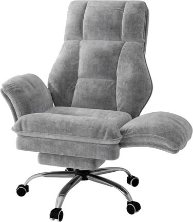 Офісний обертовий стілець для високих і сильних людей з відкидними підлокітниками та підставкою для ніг, широке регульоване ергономічне ігрове крісло для схрещених ніг та комфорту тварин, сірий