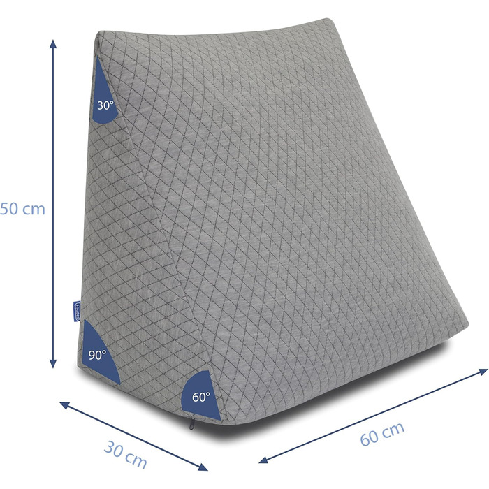 Подушка для спини Badum - Клиноподібна подушка для ліжка - 60 x 50 x 30 см - Подушка для книги, дивана, дивана, подушка для читання, подушка для читання, перегляду телевізора, чохол, який можна прати, регульована товщина