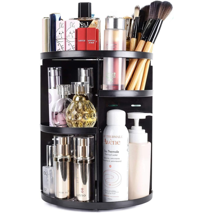 Органайзер для макіяжу, Beauty Cosmetic Organizer Косметична коробка для зберігання косметики, що обертається на 360, для комода Спальня Ванна кімната, чорний