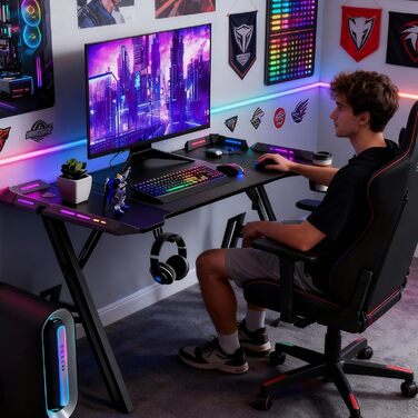 Ігровий стіл Storeo Imp, 140 x 60 см, МДФ / сталь / вуглецеве волокно, чорний