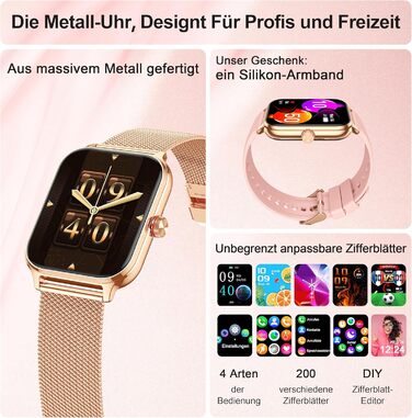 Розумний годинник для чоловіків та жінок, функція телефону, артеріальний тиск, пульс, відстеження сну, 1,96-дюймовий фітнес-годинник зі штучним інтелектом та понад 100 спортивними режимами, водонепроникність IP67, крокомір, будильник, калькулятор, візитна