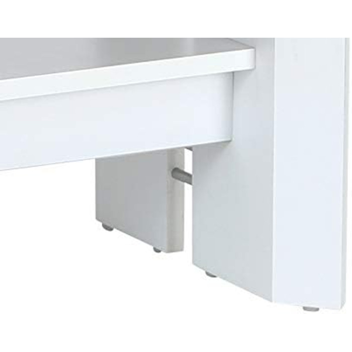 Функціональний журнальний столик Dario, глянцеве біле лакування, розсувний 110-180 см, регульована висота 50-60 см, полиця, ручний механізм