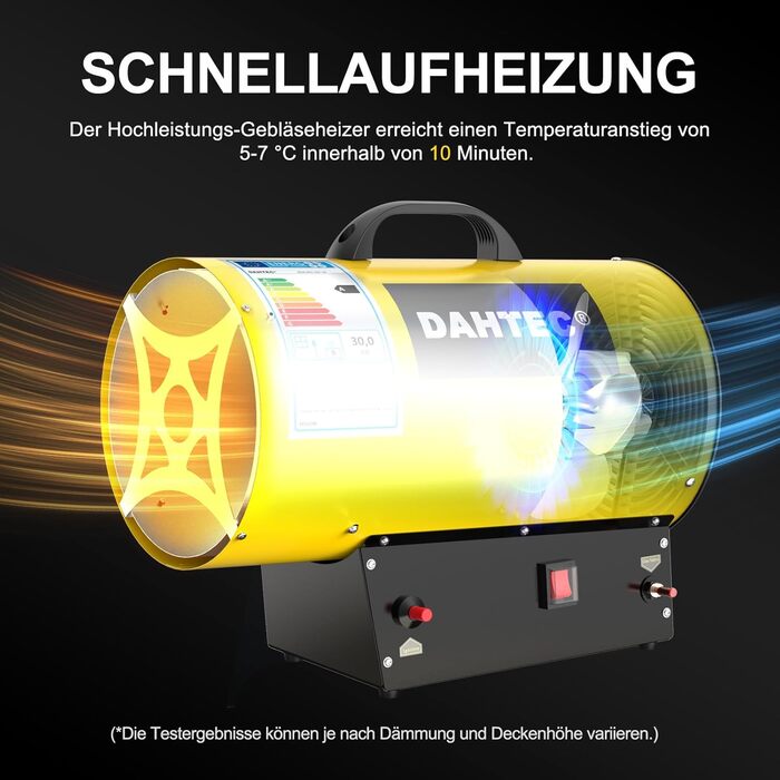 Портативний газовий обігрівач 30 кВт, газовий будівельний обігрівач, потік повітря 1000 м/год, газовий/електричний вентилятор-обігрівач для будівельних майданчиків та гаражів, 30 кВт, жовтий