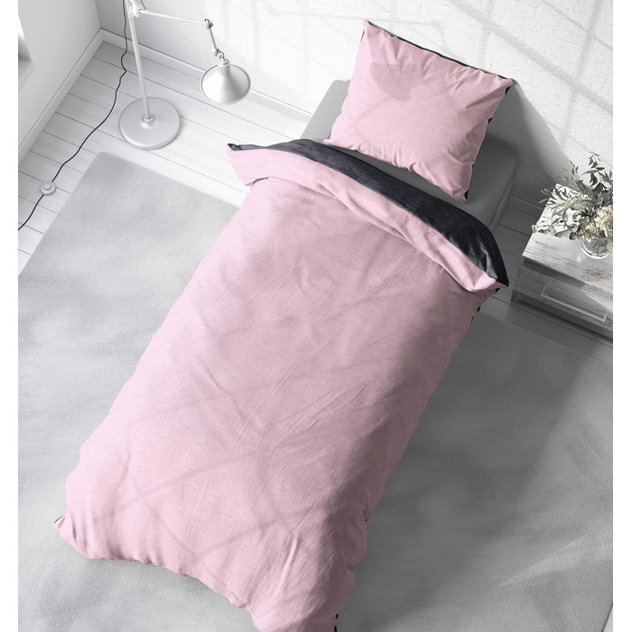 Зимовий комплект постільної білизни one-home, Фланель, Меланж Бавовна, Затишний, Пухнастий, Теплий, М&39який, Сучасний, Розмір Комплект з 2 предметів 135x200 см, Колір Рожевий/Антрацит, Комплект з 2 предметів 135x200 см Рожевий