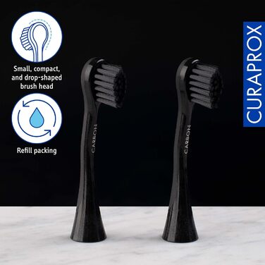 Змінна насадка для щітки Curaprox Black - це білий вуглець, для звукової електричної зубної щітки Black - білий, насадка для щітки у формі сльози, з активованим вугіллям, упаковка з 2 шт.