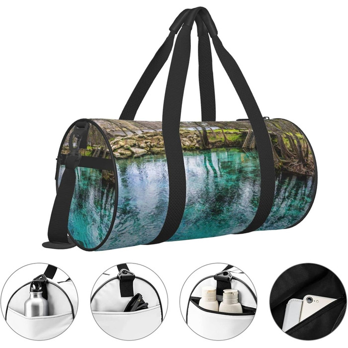 Спортивна сумка для подорожей, малюнок Флорида Спрінгс, Чорна, Універсальний розмір, Дорожня сумка