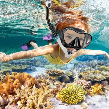 Набір для сноркелінгу, Набір для сноркелінгу для дорослих, Маска для сноркелінгу, Маска для сноркелінгу для дорослих, Маска для дайвінгу, Окуляри для дайвінгу з трубкою, Окуляри для дайвінгу для дорослих з трубкою, Чорний