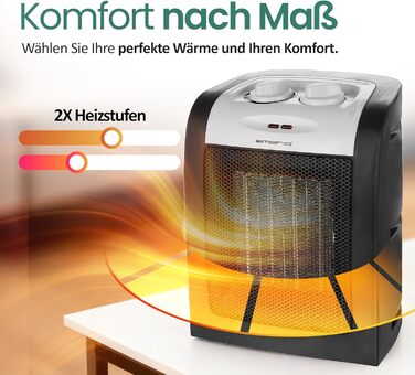 Керамічний вентилятор-обігрівач Emerio 1800 Вт ECO, два рівні потужності, енергозберігаюча робота завдяки PTC (керамічному) нагрівальному елементу, термостат, із запобіжним вимикачем, функція вентилятора, FH-106145 Чорний