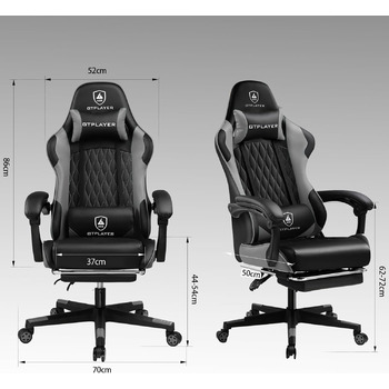 Ігрове крісло GTPLAYER - Ергономічне офісне крісло з регульованою поперековою опорою/підголівником та підставкою для ніг, вантажопідйомність 150 кг, сірий Ігрове крісло, крісло для ПК, письмове крісло