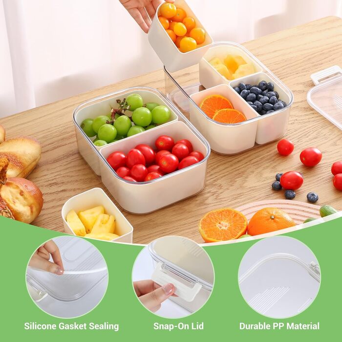 Розкішна коробка для снеків із 6 відділеннями, набір із 2 мисок для снеків для дітей, тарілки для снеків з кришками, багаторазова портативна коробка для снеків, горіхів, фруктів, спецій, подорожей, вечірок, пікніків, можна мити в посудомийній машині, біли