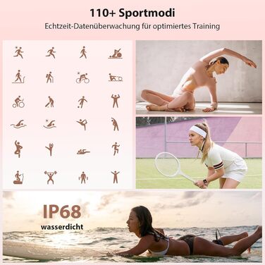 Жіночий смарт-годинник, 1,85-дюймовий смарт-годинник з функцією телефону, жіночий фітнес-годинник з пульсометром, монітором сну, SpO2, 110 спортивних режимів, крокомір, водонепроникний спортивний годинник IP68 для Samsung/iPhone/Android, 1,85 дюйма, рожев