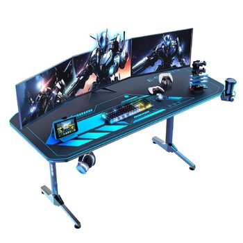 Ігровий стіл Himimi 160x75 см, ергономічний комп&39ютерний стіл з килимком для миші на всю поверхню, вуглецеве покриття, підставка для склянок, гачок для навушників та ігрова рама-ручка, міцна Т-подібна конструкція 160 x 75 x 75 см