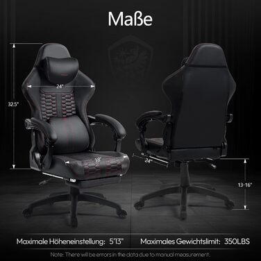 Ігрове крісло Dowinx велике та високе з масажною поперековою опорою, ігрове крісло з підставкою для ніг, ергономічне комп&39ютерне крісло, шкіра PU, 180 кг, чорний колір