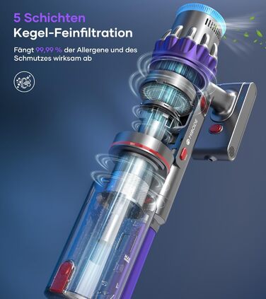 Акумуляторний пилосос MIBODE 45000Pa, акумуляторний пилосос потужністю 550 Вт з інтелектуальним дисплеєм, до 60 хвилин роботи, пил