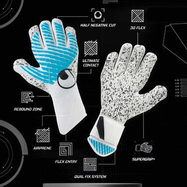 Рукавички для воротарів Uhlsport для футболу Cybertec - Supergrip 10 білі/кіберблакитні/чорні