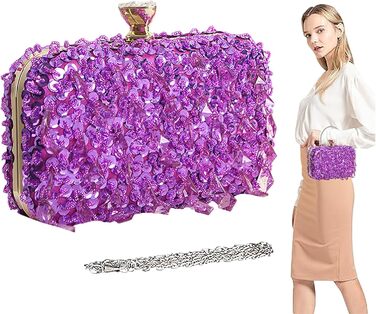 Блискуча вечірня сумочка-клатч у формі кулі, інкрустована стразами та паєтками, фіолетова