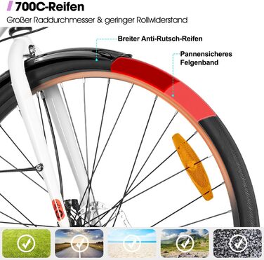 Шосейний велосипед Hiland 28″ з алюмінію, 7 швидкостей для чоловіків та жінок, білий