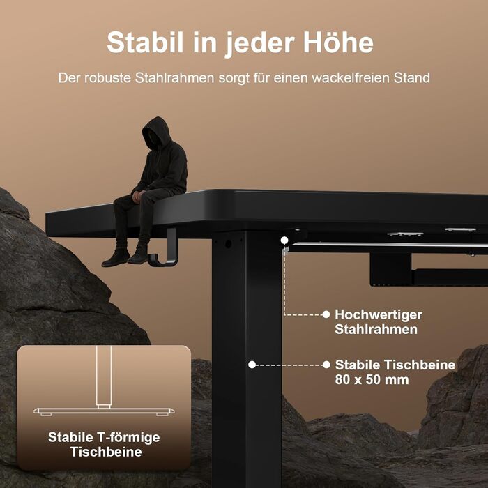 Стіл з регульованою висотою 160 x 80 см з кабельним лотком, Електрично регульований по висоті стіл для роботи стоячи з USB-портом, Комп&39ютерний стіл, Ергономічний стіл для роботи сидячи та стоячи, Офісний стіл, Чорний 160 x 80 см
