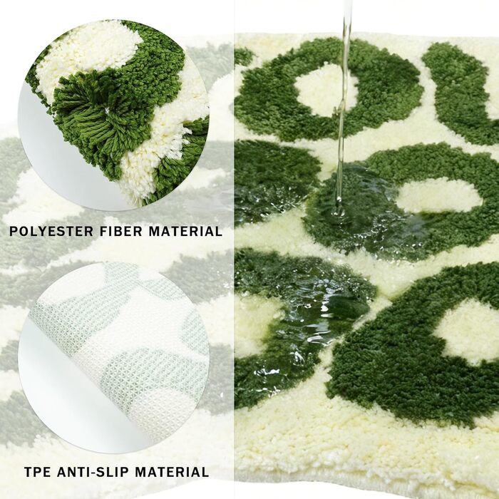 Килимок для ванної кімнати, що миється, веселий нековзний килимок для ванни, креативний та кумедний килимок для душу середньої висоти для ванн, душових кабін, кімнат та спалень, 54x64 см, зелений, Stila Green, 54x64 см