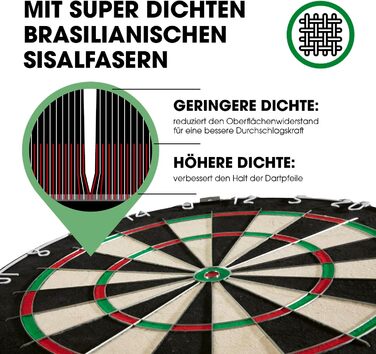Мішень для дротиків Повний набір дротиків з 6 дротиками та додатковим підсвічуванням дротиків Сталеві дротики, включаючи льотки Сизалеві дротики із захисним кільцем Мішень для дротиків виготовлена з самозакриваючихся сизалевих волокон 1) Мішень для дротик