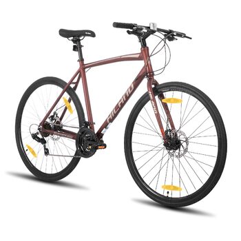 Шосейний велосипед Hiland 28 дюймів, 21 передача, міський велосипед для чоловіків з дисковими гальмами, рама 530 мм, комфортний шосейний велосипед, колеса 700C, чорний/червоний/срібний, розмір M