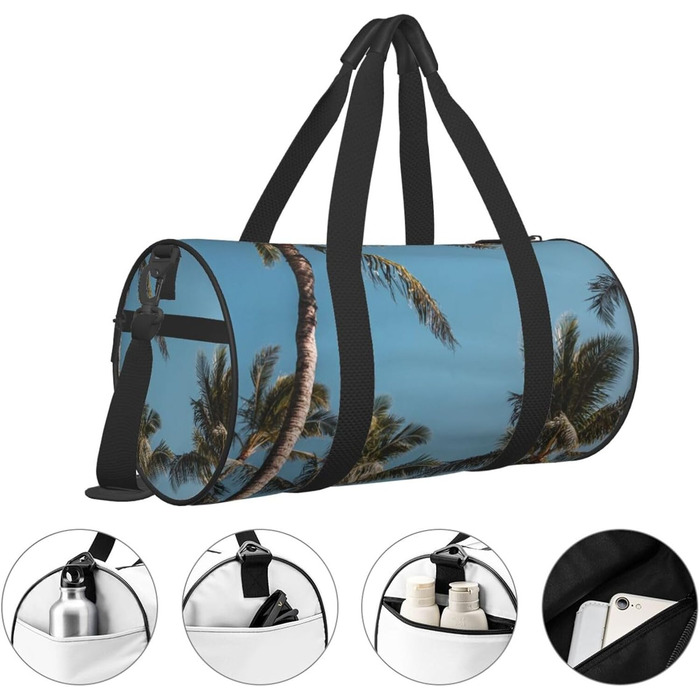 Спортивна сумка, дорожня сумка, пляжна сумка, принт Кокосова пальма, сумка для ночівлі, чорна, універсальний розмір, сумка для подорожей