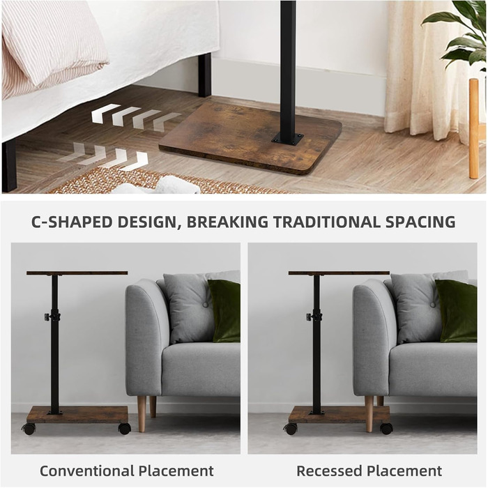 С-подібний журнальний столик, журнальний столик з регульованою висотою та колесами, невеликий журнальний столик, тумбочка, туалетний столик для вітальні, спальні, ванної кімнати